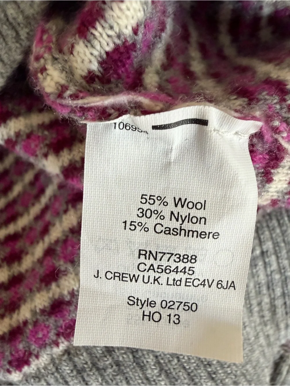 J. Crew Collection Cashmere Blend Mauve Gray Beaded Fair isle Nordic Sweater